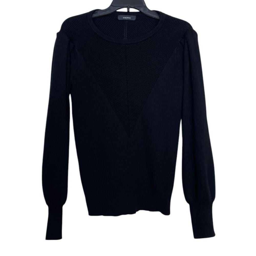 DOKOTOO Sweater Womens Size Large L Black‎ Ribbed Puff Sleeves